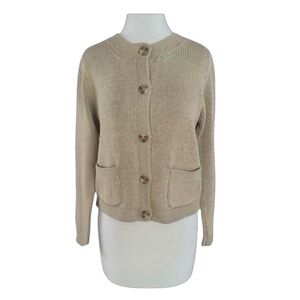 TALBOTS Women’s Button-Down Cotton Knit Petite Sweater Size L Long Sleeves